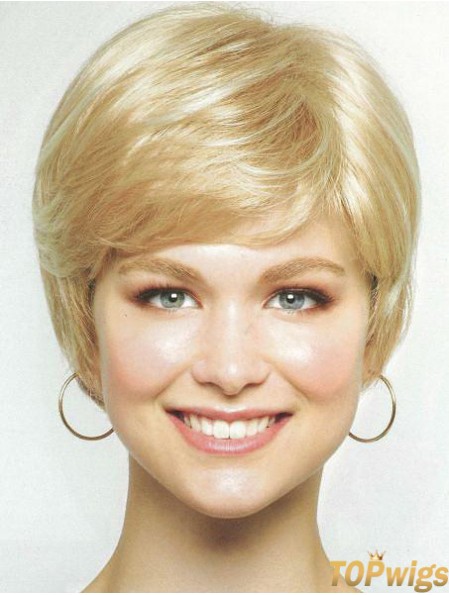 Chin Length Layered 8 inch Straight Blonde Medium Wigs