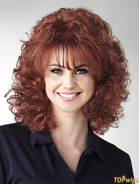 Shoulder Length Classic 16 inch Curly Auburn Medium Wigs