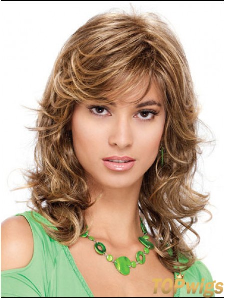 Popular Curly Blonde Shoulder Length Classic Medium Wigs