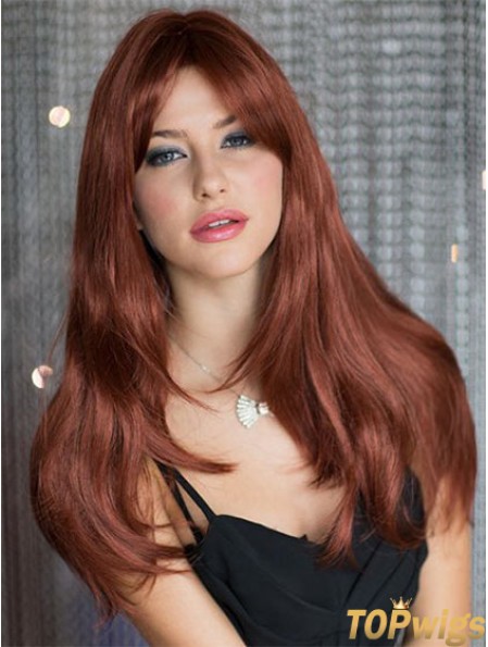 Cheap Auburn Straight With Bangs Capless Long Wigs