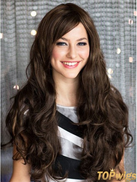 Beautiful Brown Wavy With Bangs Capless Long Wigs