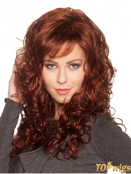 Exquisite Auburn Curly With Bangs Capless Long Wigs