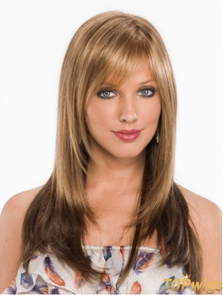 New Blonde Straight With Bangs Capless Long Wigs