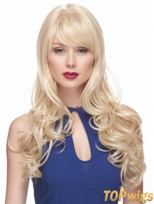 Blonde Wigs With Bangs Synthetic Capless Wavy Style Long Length