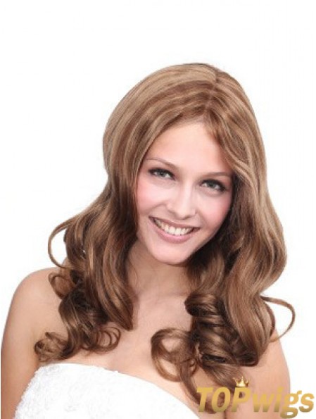 No-Fuss Brown Wavy Without Bangs 100% Hand-tied Long Wigs