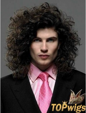 Black Synthetic Lace Front 14 inch Curly Long Hair Wigs For Men