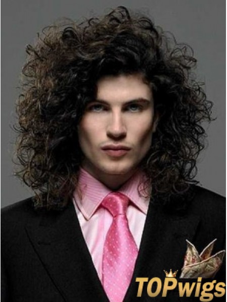 Black Synthetic Lace Front 14 inch Curly Long Hair Wigs For Men