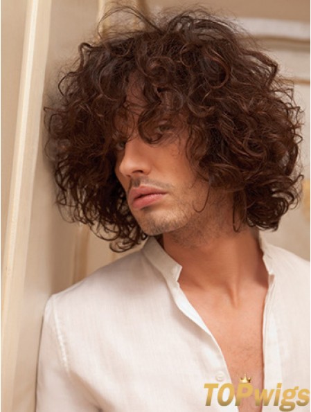 10 inch Remy Human Short Auburn Curly Capless Men Wigs