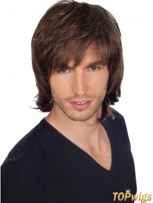 Lace Short Remy Human Mens Wigs With Bangs