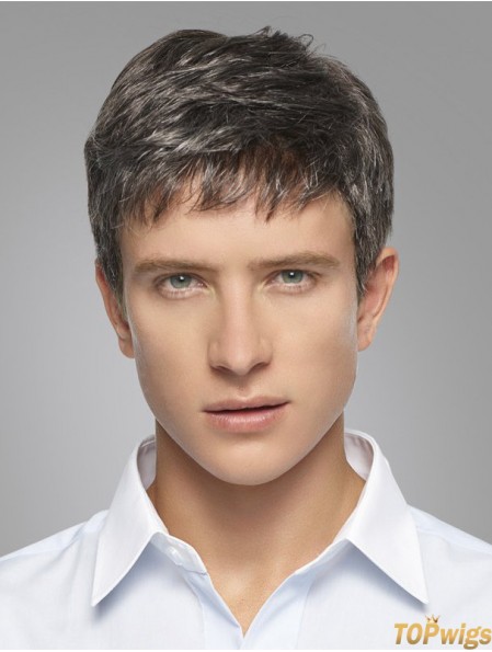 Synthetic 100% Hand Tied Mens Short Grey Wigs