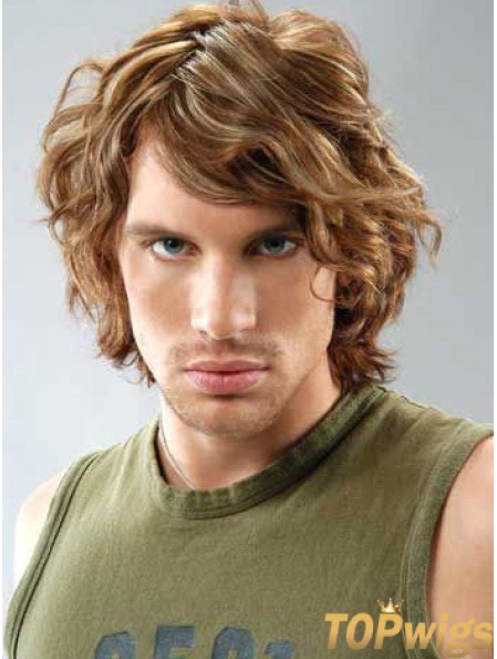 Lace Front Brown Remy Human Curly With Bangs Men's Wigs In UK