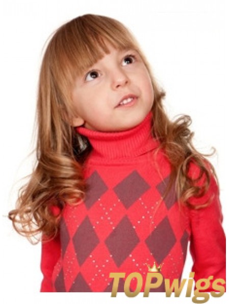 Wavy Long Auburn Remy Human Hair 100% Hand-tied Kids Wigs