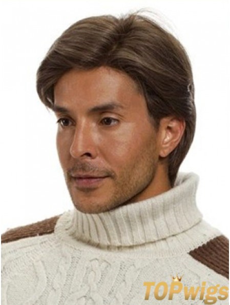 Monofilam Remy Human Short Brown Straight Man For Wig