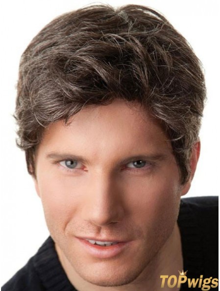 Grey Capless Remy Human Short Straight Wigs UK Men