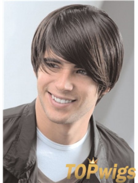 Capless Remy Human 8 inch Straight Mens Short Wigs