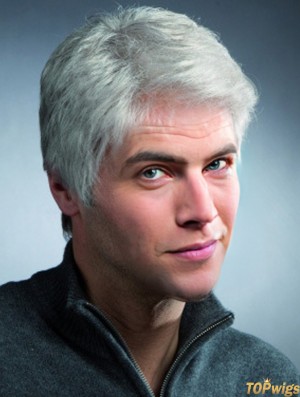 Synthetic Grey Straight Lacr Front Short Mens Blonde Wig