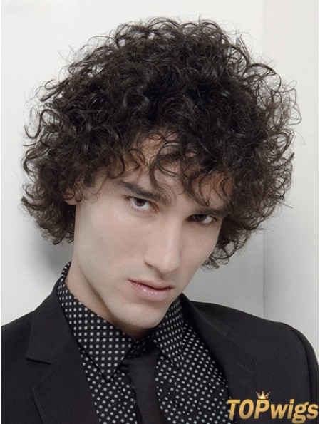 Capless Curly 6 inch Synthetic Short Mans Black Curly Wig