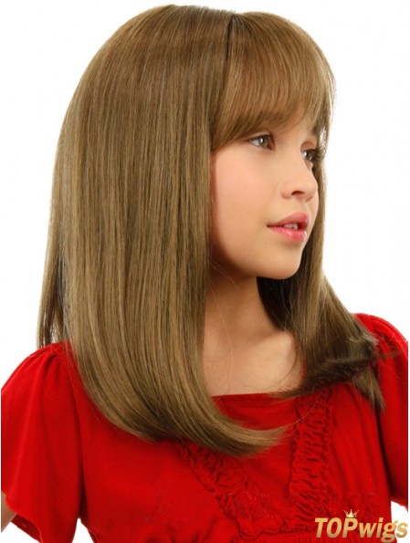 Straight Shoulder Length Blonde Remy Human Hair Lace Front Kids Wigs