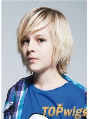 Straight Chin Length Blonde Remy Human Hair Capless Kids Wigs