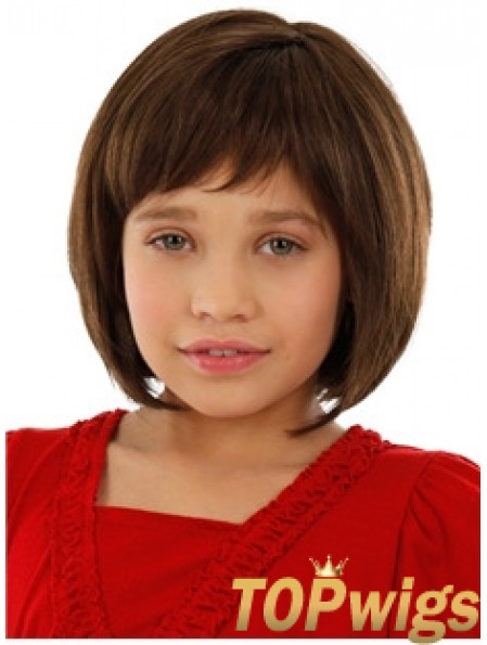 Straight Chin Length Auburn Remy Human Hair 100% Hand-tied Kids Wigs