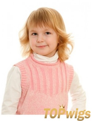 Wavy Shoulder Length Blonde Remy Human Hair 100% Hand-tied Kids Wigs