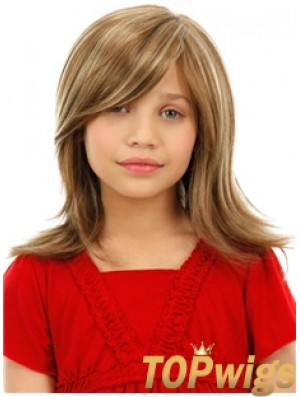 Childrens Wigs Blonde Color Shoulder Length Straight Style With Capless