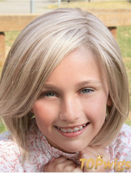 Straight Shoulder Length Blonde Synthetic Lace Front Kids Wigs