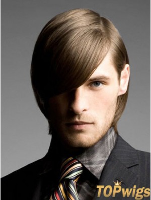 Brown Chin Length Remy Human Straight Wig For Man