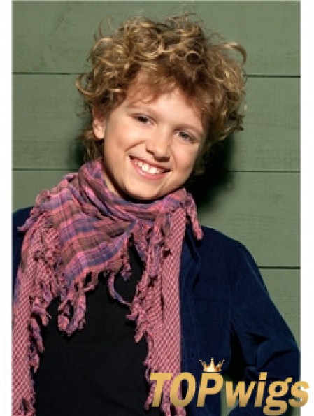 Curly Short Blonde Synthetic Capless Kids Wigs