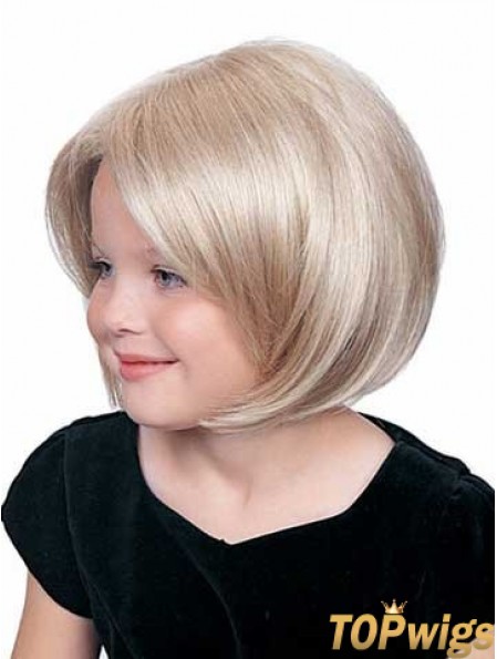 Straight Chin Length Blonde Synthetic Lace Front Kids Wigs