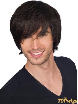 Black Short Full Lace Straight With Bangs Mens Quality Wigs