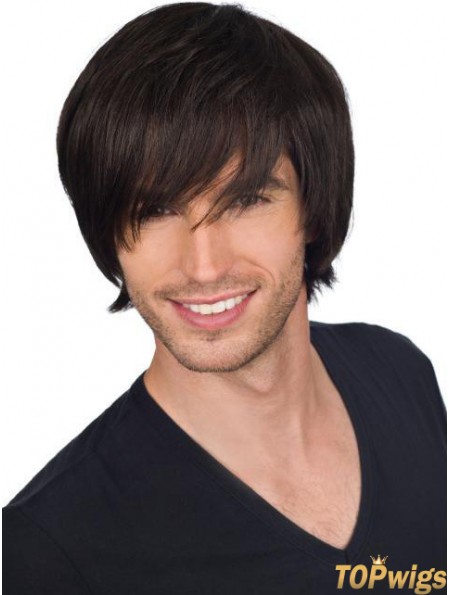 Black Short Full Lace Straight With Bangs Mens Quality Wigs