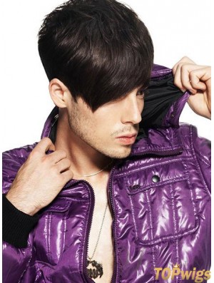 Remy Human Capless Short Straight Mens Hair Wigs