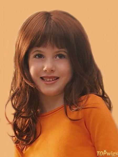 Curly Long Auburn Synthetic Lace Front Kids Wigs