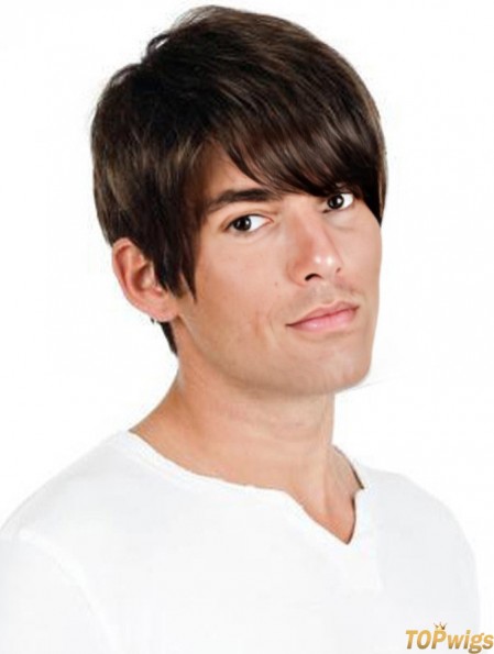 Full Lace Brown Remy Human Straight Professional Mens Wigs