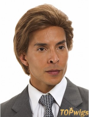 Straight Brown Remy Human Short Men's Monofilament Human Hair