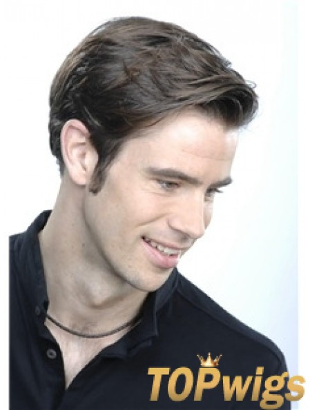 Straight Short 100% Hand Tied Brown Lace Wigs For Men