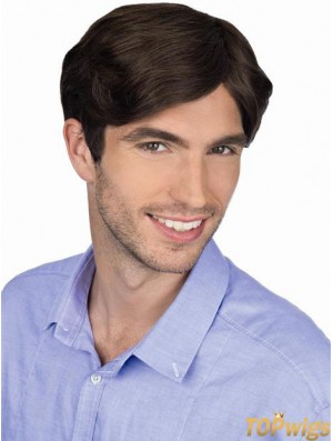 Brown Straight Remy Human 100% Hand Tied Professional Wig For Men