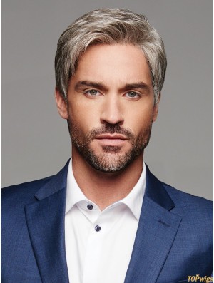 Monofilament 6 inch Straight Grey Without Bangs Wig For Men