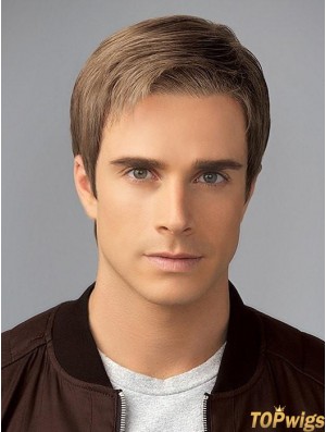 Straight Blonde Without Bangs 4 inch Wigs For Men