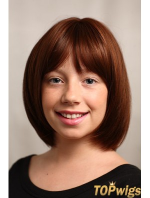 Straight Chin Length Auburn Synthetic Capless Kids Wigs