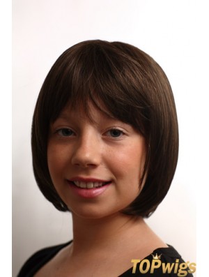 Straight Chin Length Brown Synthetic Capless Kids Wigs