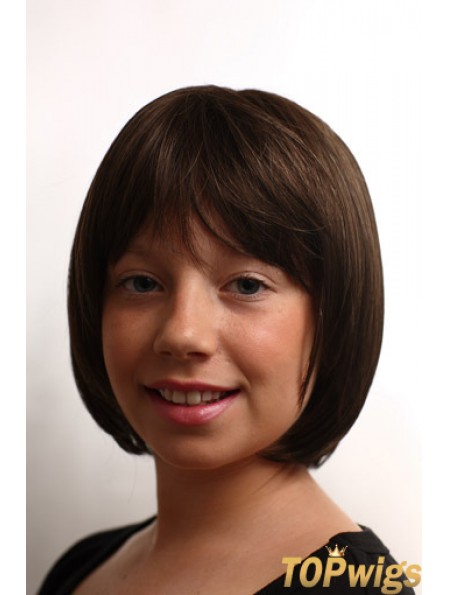 Straight Chin Length Brown Synthetic Capless Kids Wigs