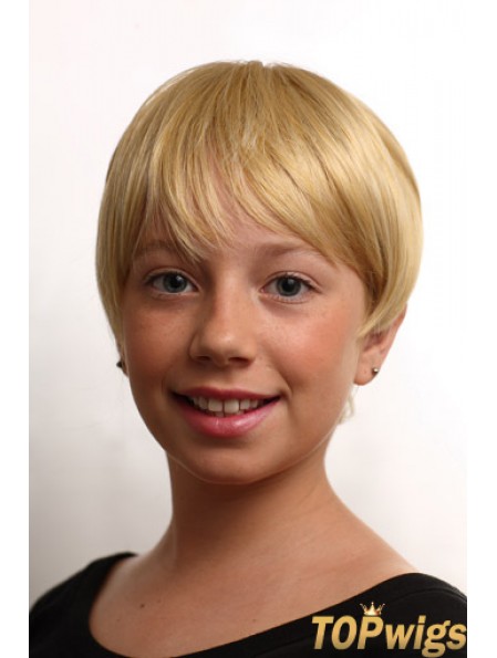 Children's Wigs With Synthetic Blonde Color Short Length Straight Style