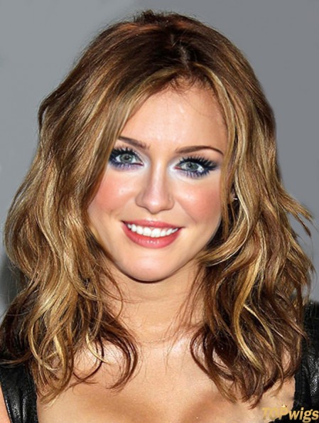 Synthetic Capless Brown Shoulder Wavy Miley Cyrus Hair Wigs