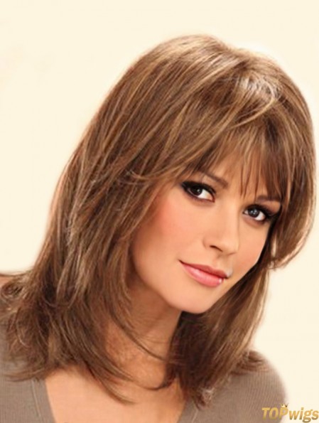 Shoulder Length Straight Layered Lace Front Brown Soft 14 inch  Wigs