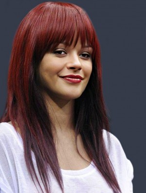 Cheapest Long Red Straight Capless  Wigs