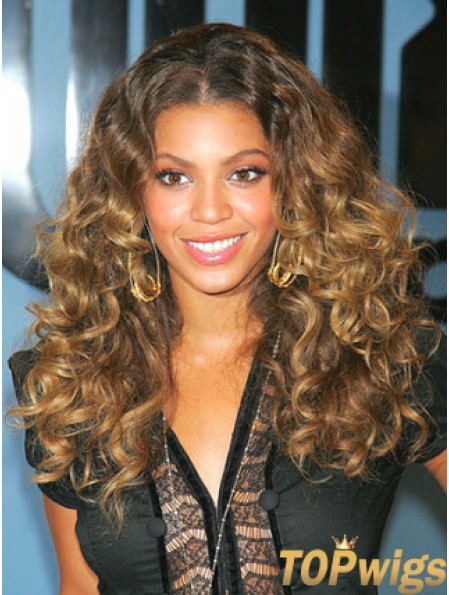 Lace Front Long Curly Brown Remy Human  Style Wig