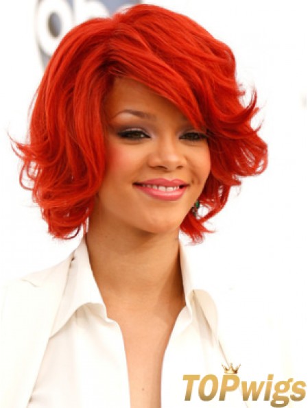 Red Wavy With Bangs 100% Hand-tied 12 inch Popular  Wigs