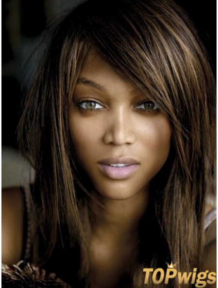 Brown Straight With Bangs Lace Front 16 inch Modern Tyra Banks Wigs